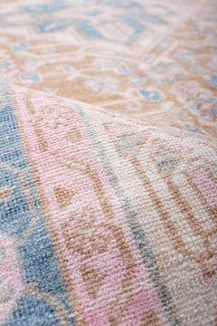 Vintage Hamadan Rug Medallion and Corner Design in Pastel Rose