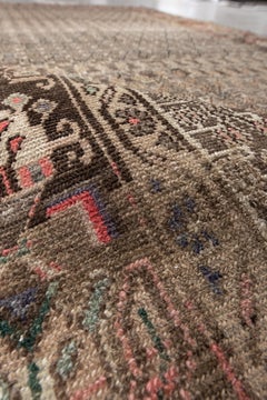 Vintage Hamadan Rug with Faded Mocha Field and Rosy Floral Border
