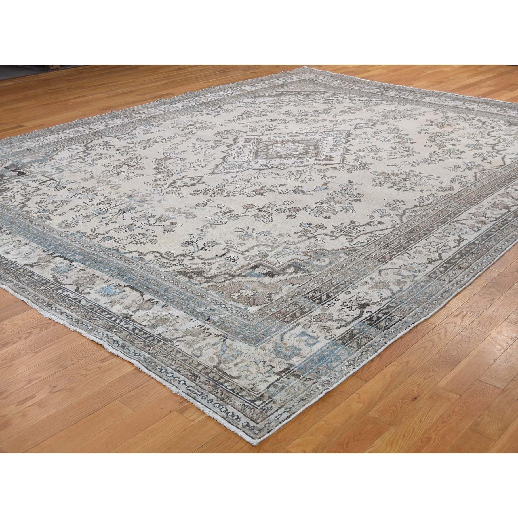 Afghan Vintage Hamadan with Grey and Blue Hand Knotted Oriental Rug