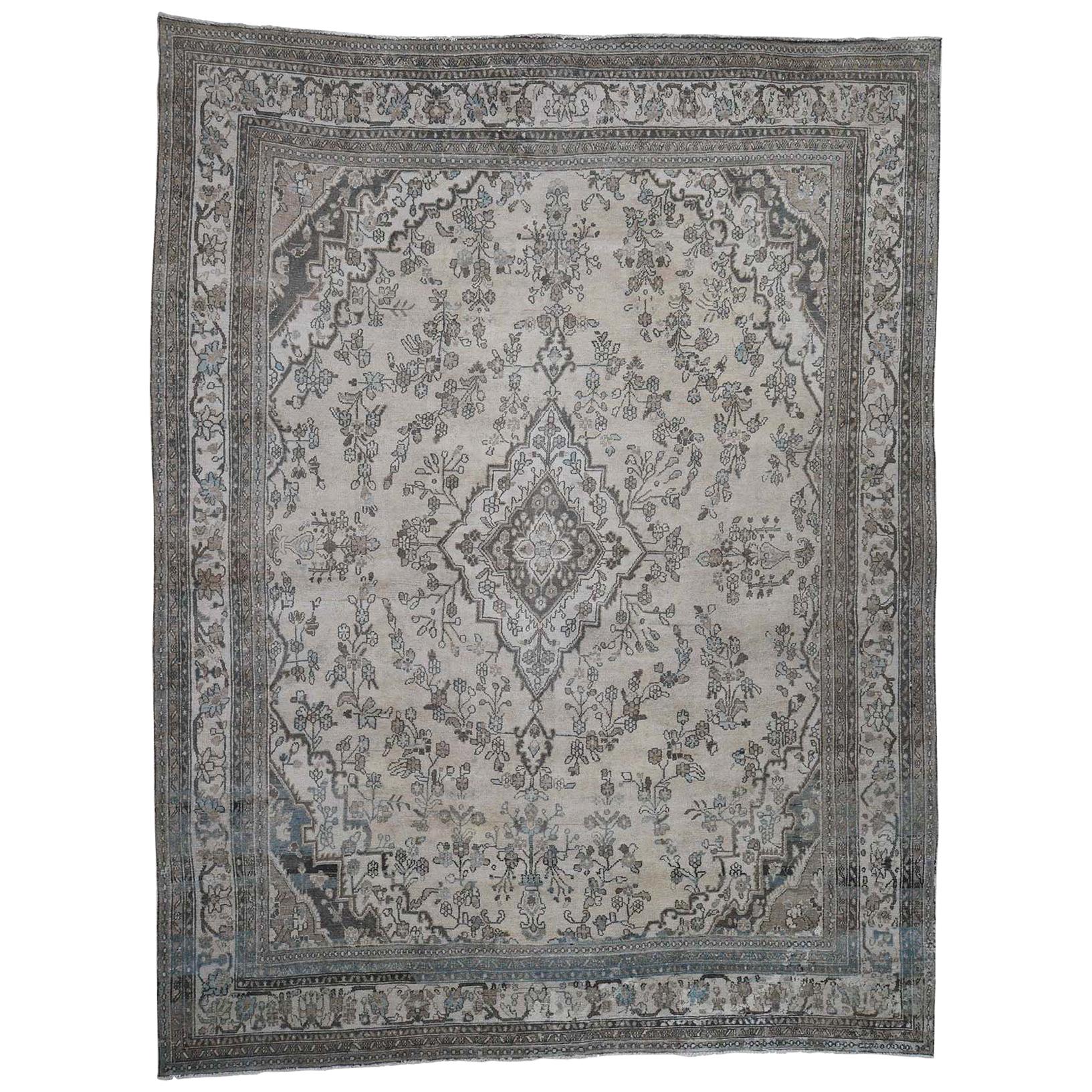 Vintage Hamadan with Grey and Blue Hand Knotted Oriental Rug
