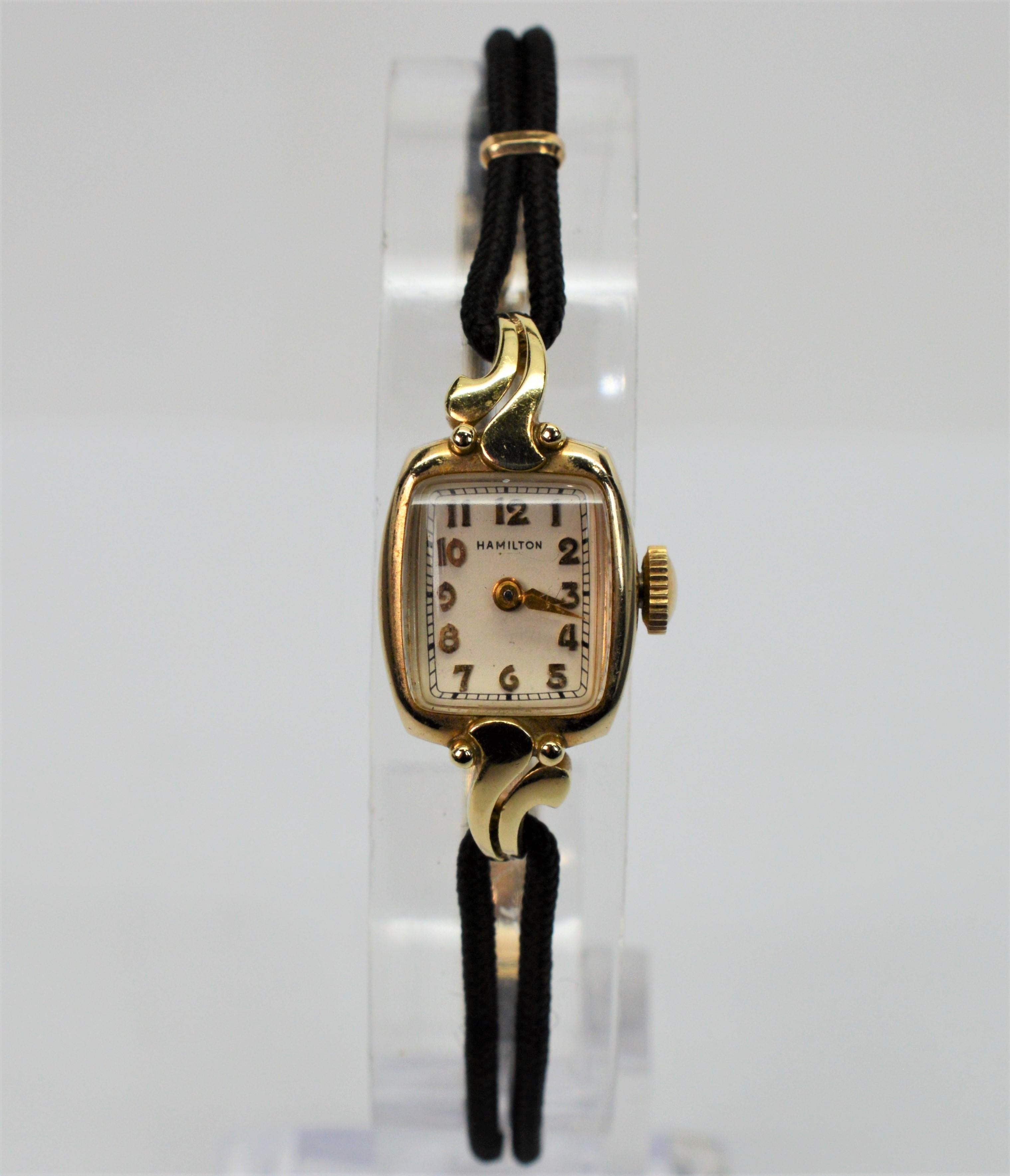 Vintage Hamilton 10 Karat Yellow Gold Ladies Wrist Watch with Rope Bracelet 3