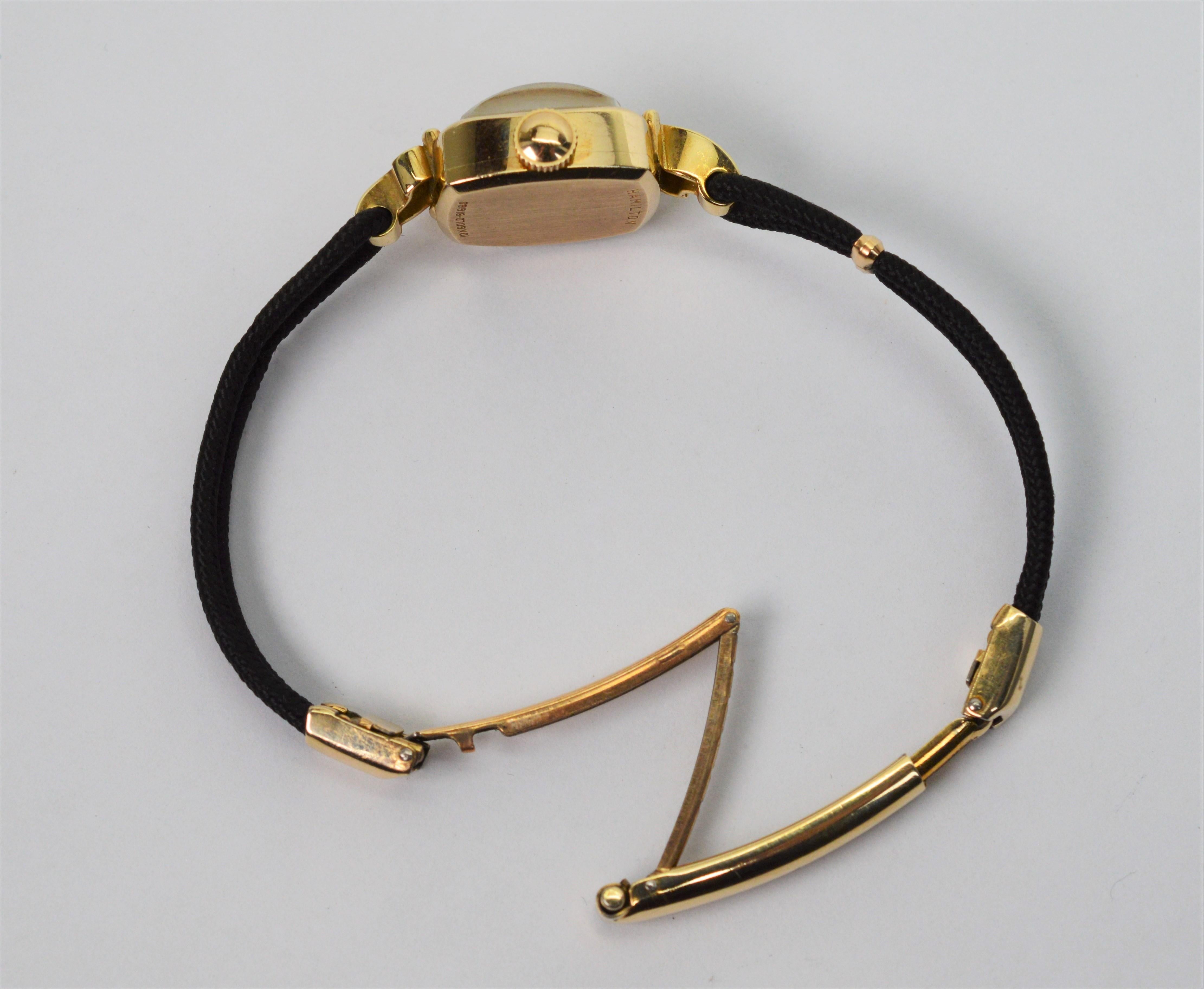 Women's Vintage Hamilton 10 Karat Yellow Gold Ladies Wrist Watch with Rope Bracelet