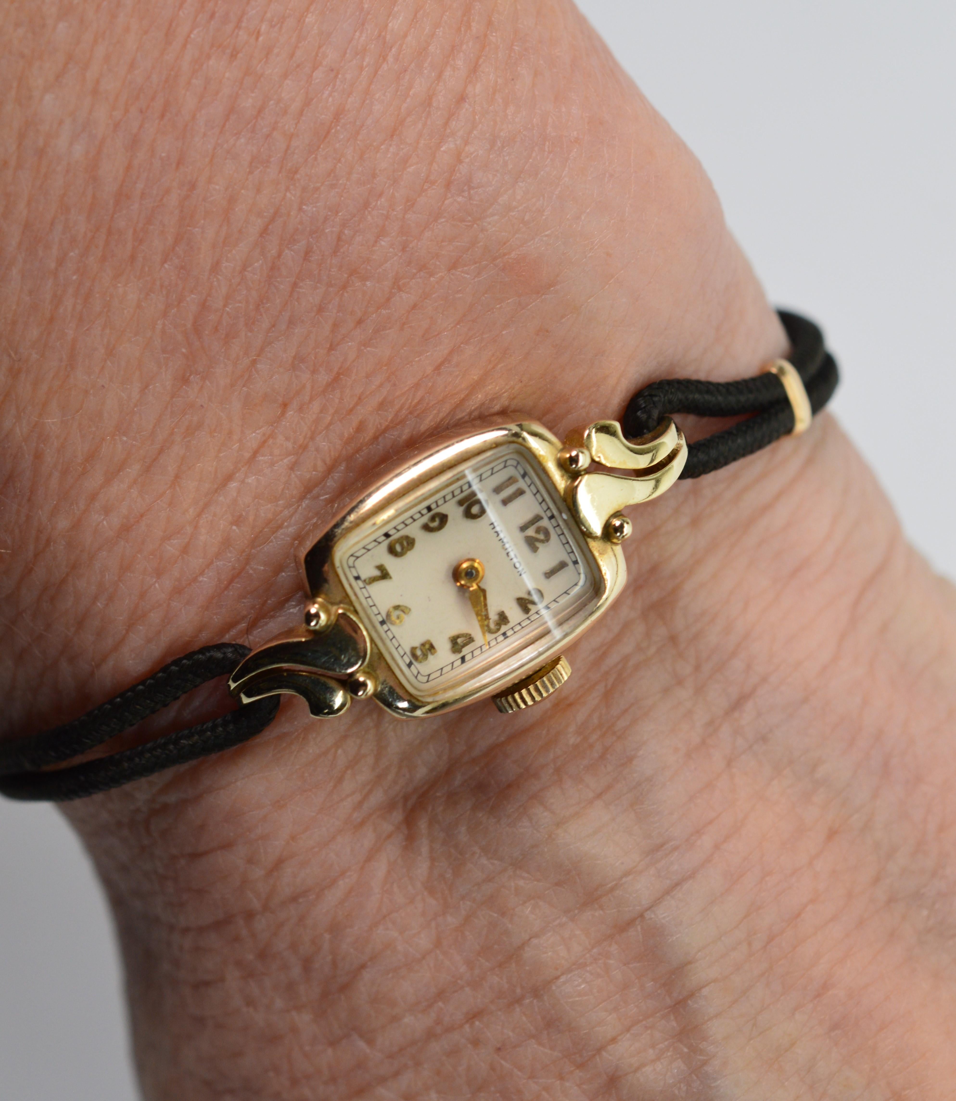 Vintage Hamilton 10 Karat Yellow Gold Ladies Wrist Watch with Rope Bracelet 1