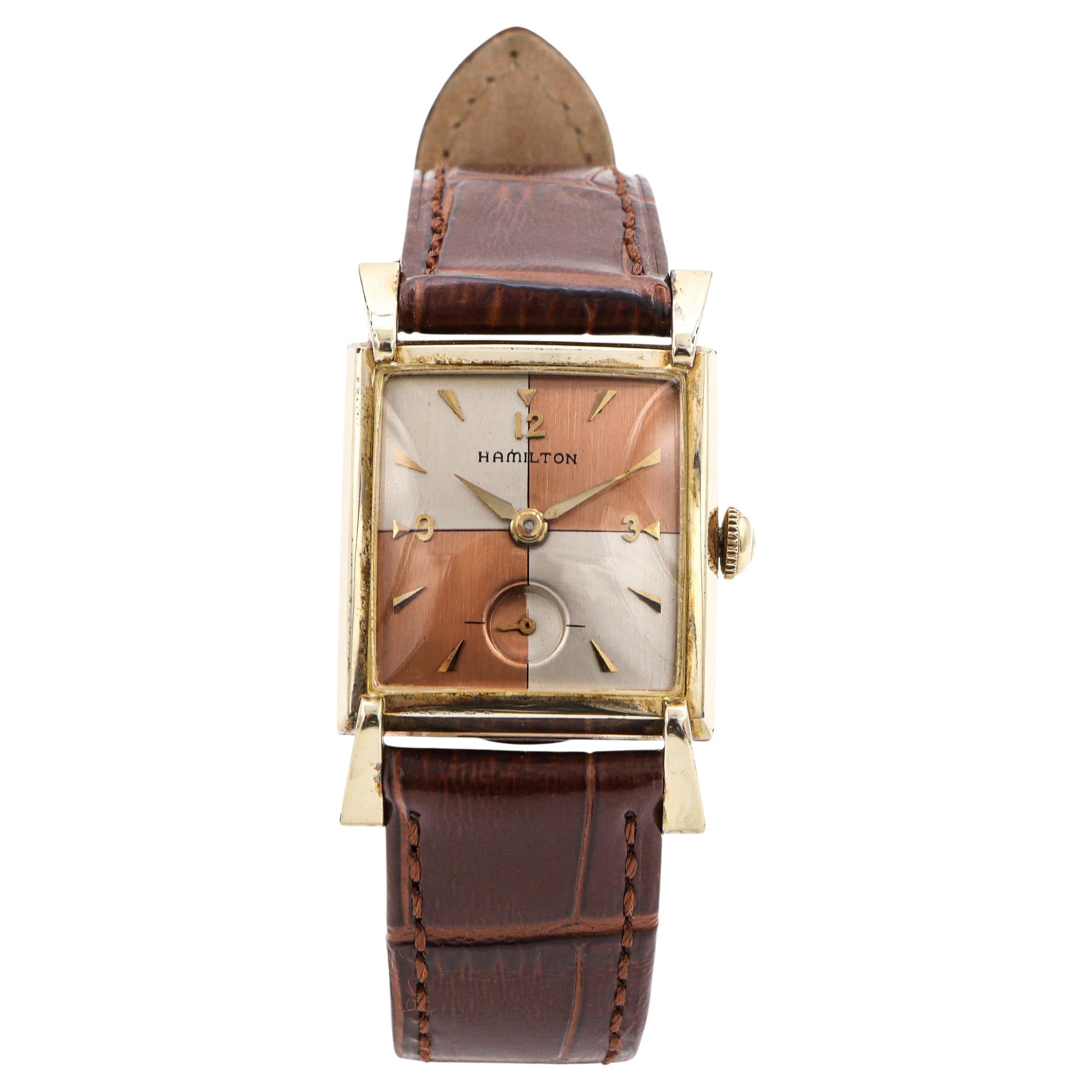 Vintage Hamilton 10K Gold Filled Two-Tone Quad Dial Hand-Wind Men
s Watch