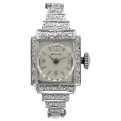 Vintage Hamilton 14 Karat White Gold Silver Dial Quartz Ladies Bracelet Watch