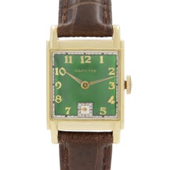 Vintage Hamilton 14k Gold Filled Custom Green Dial Brown Hand Wind Mens Watch