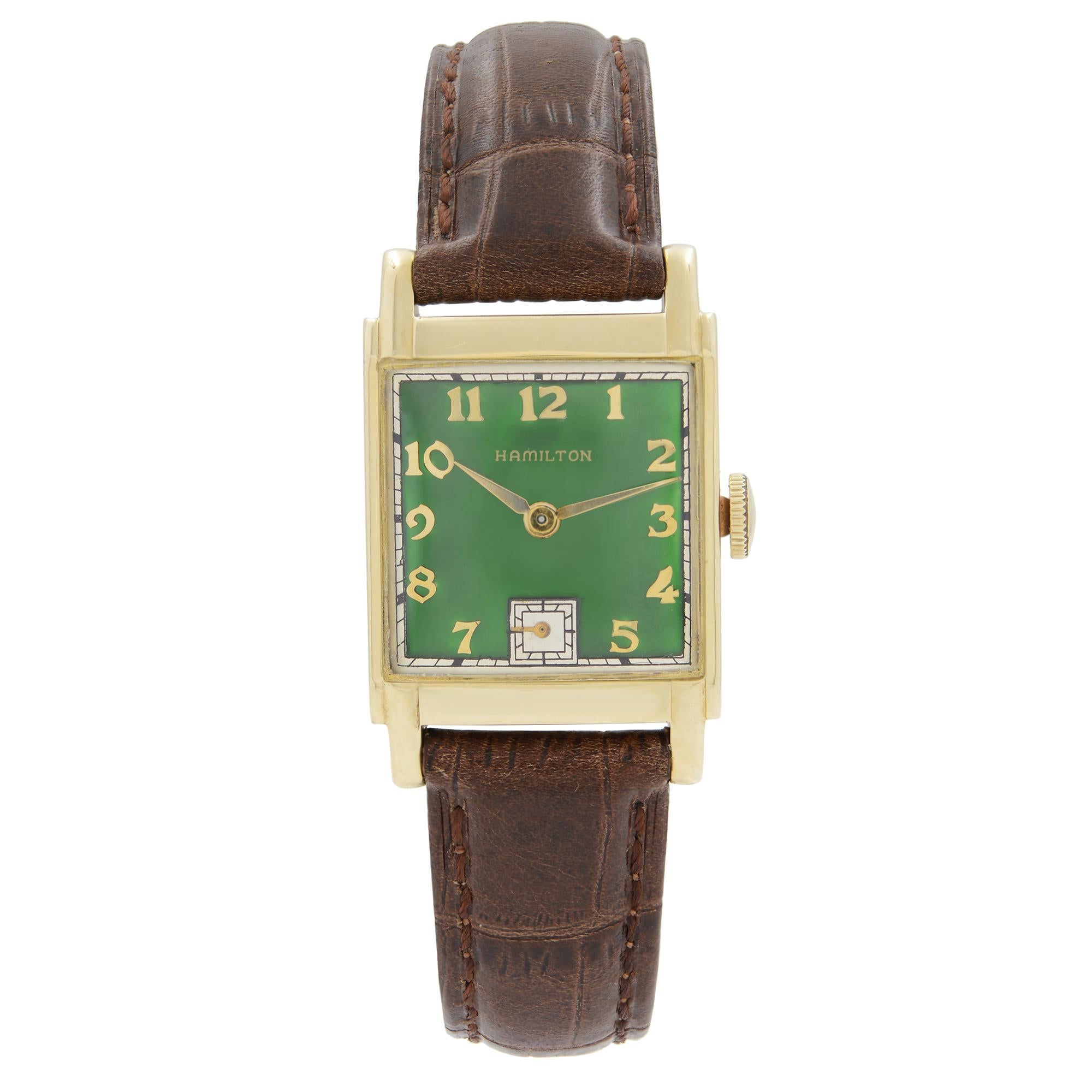 Hamilton White Gold-Filled Cushion Wristwatch with Engraved Case circa ...