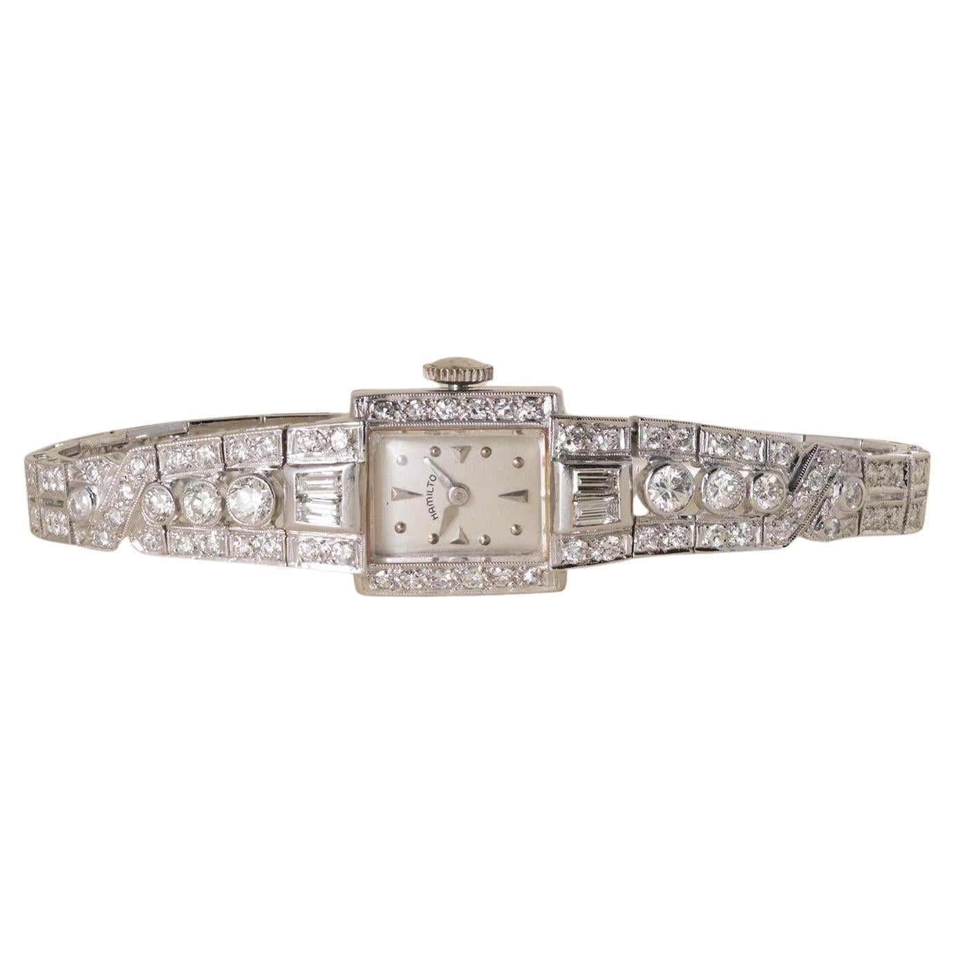 Hamilton Hamilton 6 Carats Diamond Platinum Bracelet Cocktail Watch d
epoca in vendita
