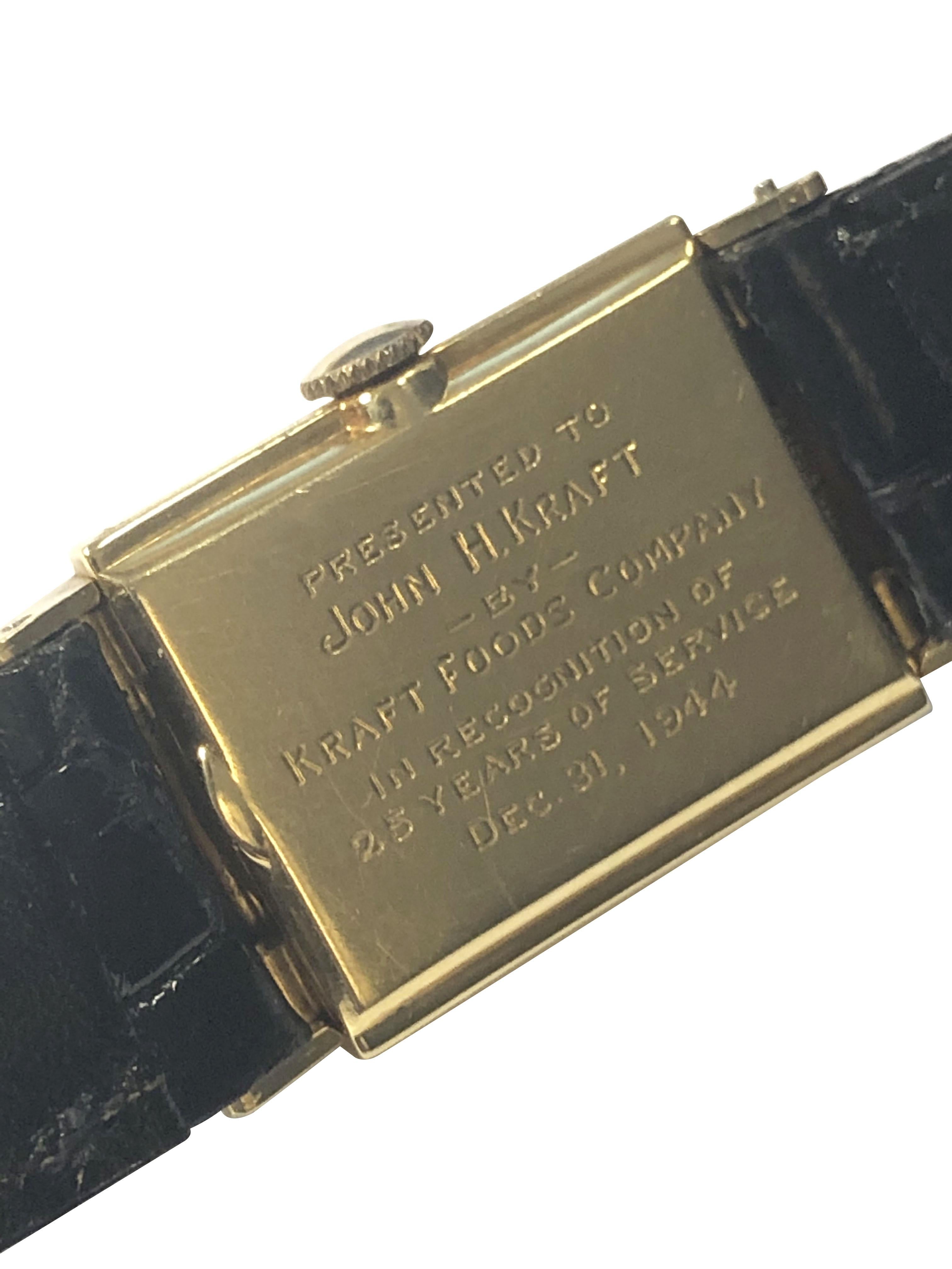 Hamilton Barton: 18 Karat Vintage-Armbanduhr mit bedeutender Provenienz von Kraft Foods (Art déco) im Angebot