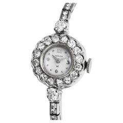 Damen-Cocktailuhr Hamilton, Vintage, Diamant Platin, Blumen-Halo, Diamant