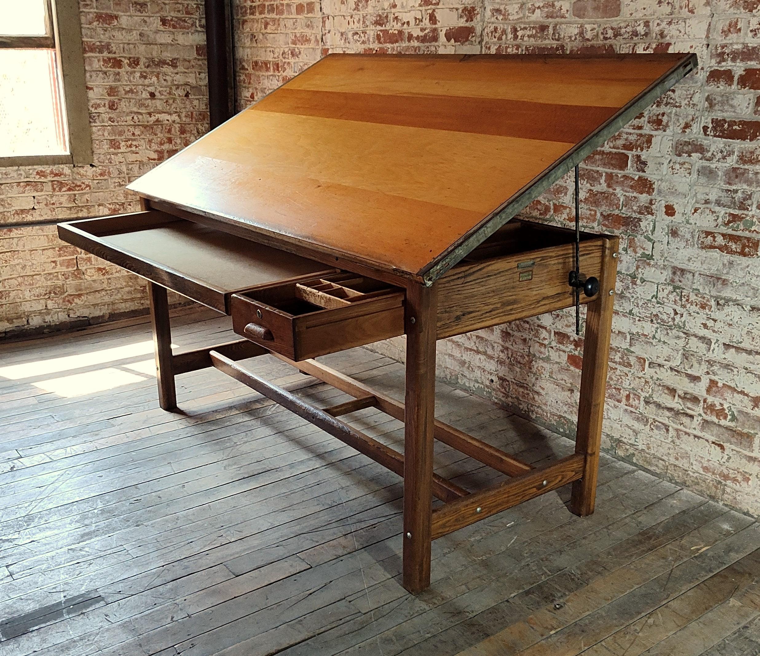 Vintage Hamilton Zeichnung Tisch / Schreibtisch (Eichenholz)