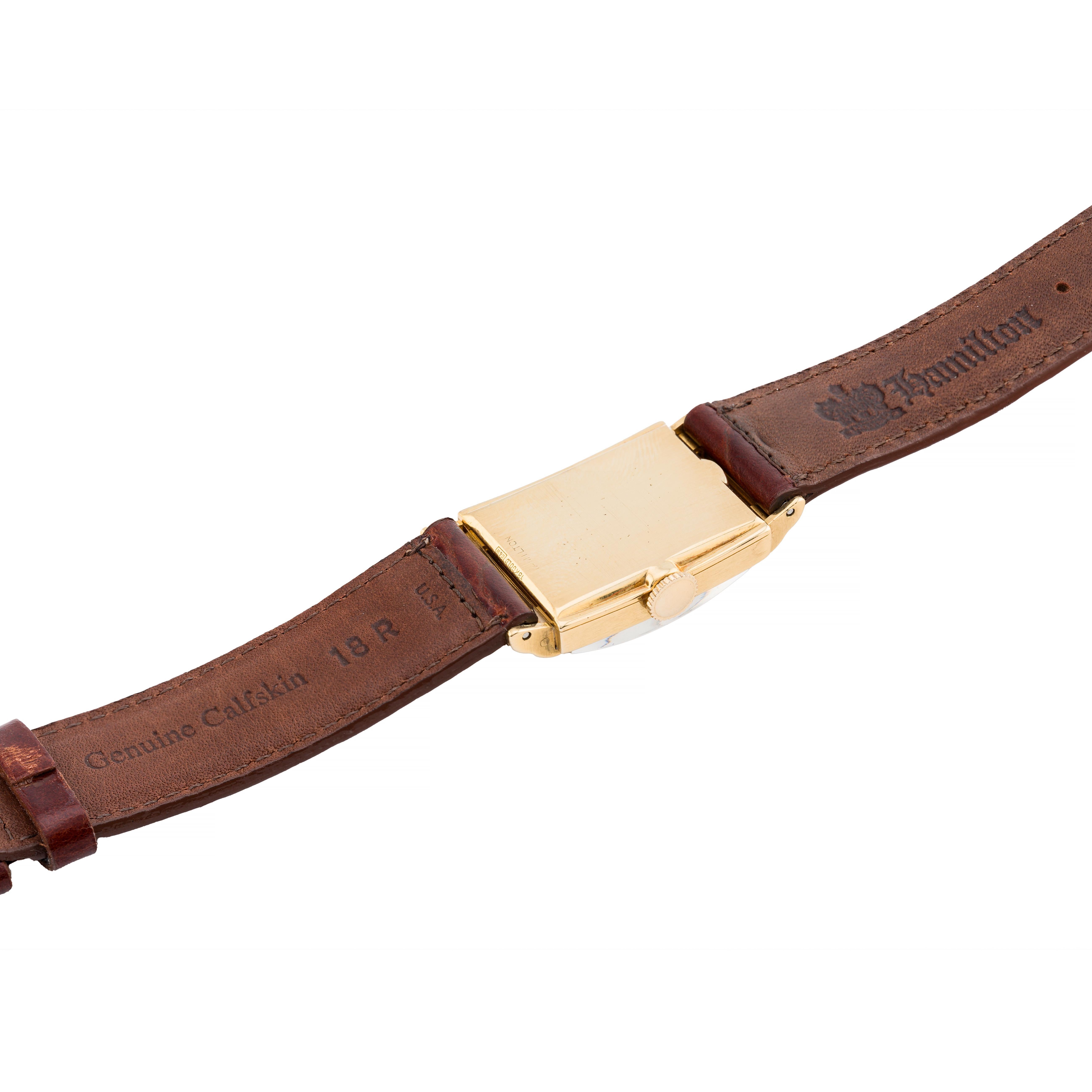 Vintage Hamilton Gordon 18 Karat Gold Tank Shaped Mens Wrist Watch 1