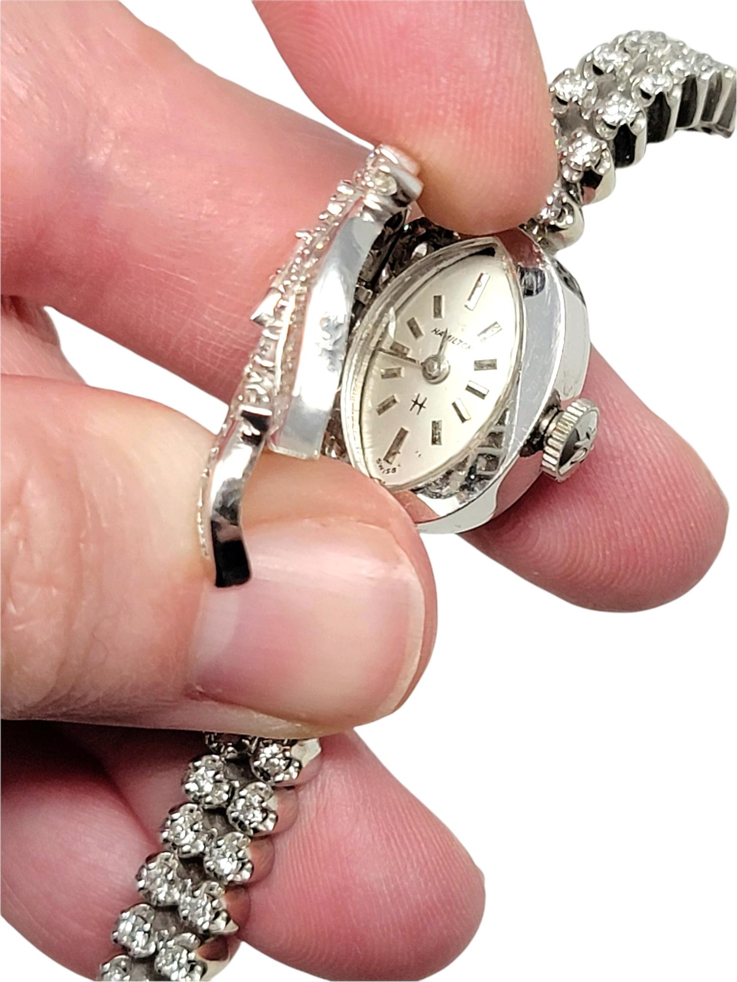 Vintage Hamilton Ladies Diamond Wristwatch / Bracelet in 14 Karat White Gold 4