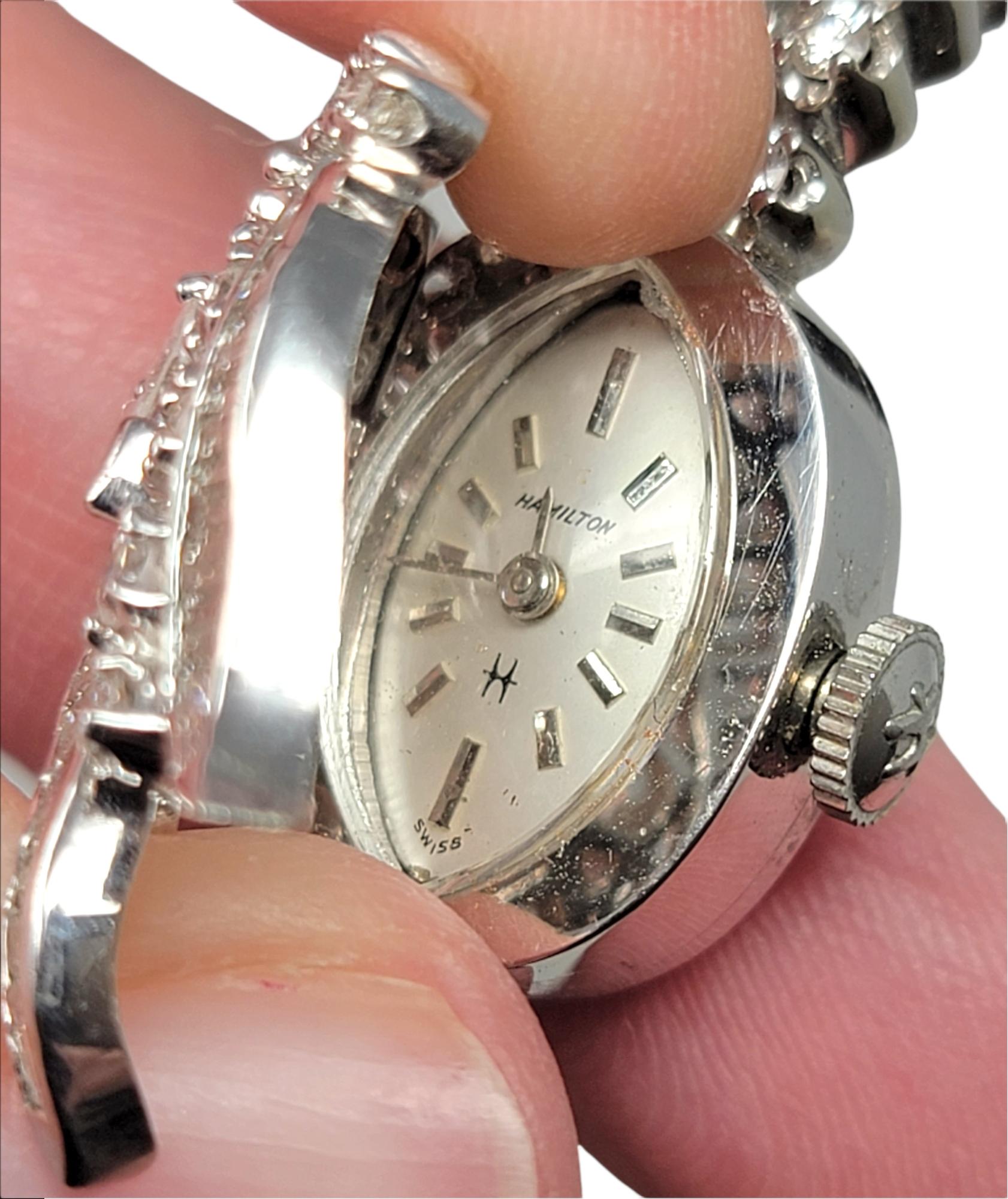Vintage Hamilton Ladies Diamond Wristwatch / Bracelet in 14 Karat White Gold 5