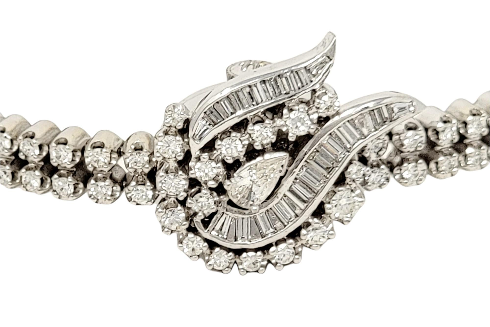 Round Cut Vintage Hamilton Ladies Diamond Wristwatch / Bracelet in 14 Karat White Gold