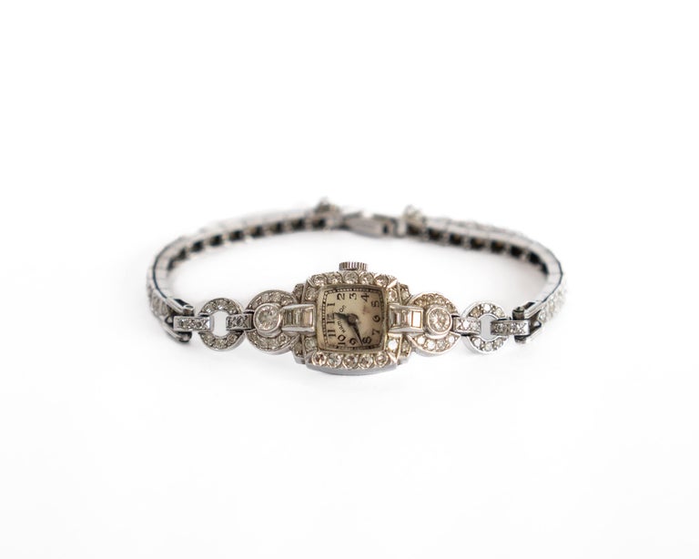 Montre Femme Hamilton Or Blanc 14K Avec Pierres Transparentes - Occasion - Pièce Magnifique