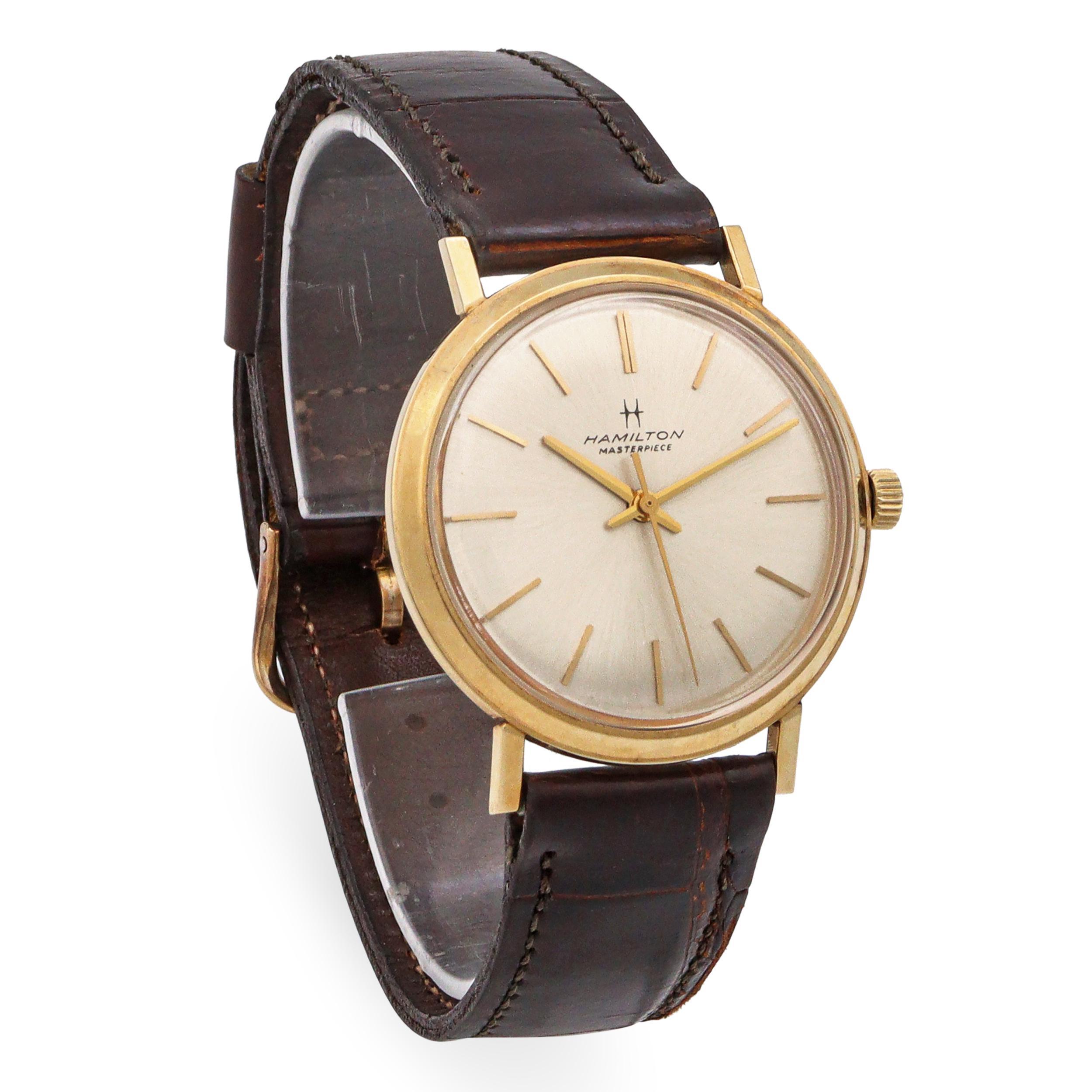 De los hombres Reloj de caballero vintage Hamilton Masterpiece de oro amarillo de 14 quilates de cuerda manual en venta