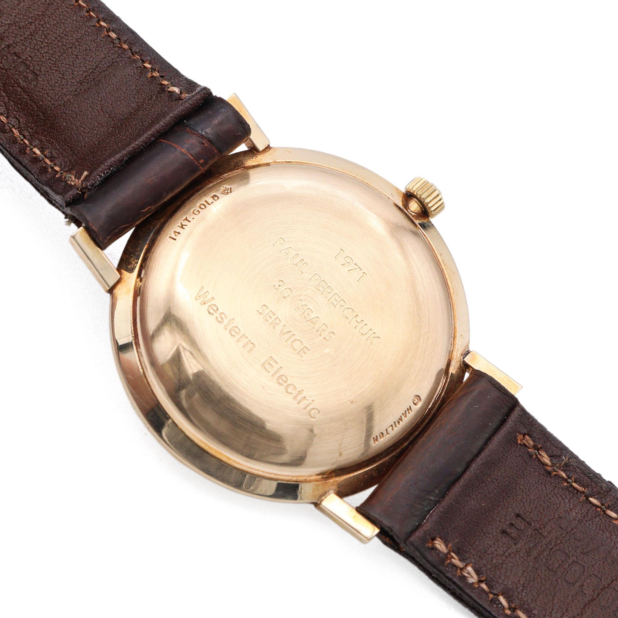 Reloj de caballero vintage Hamilton Masterpiece de oro amarillo de 14 quilates de cuerda manual en venta 1