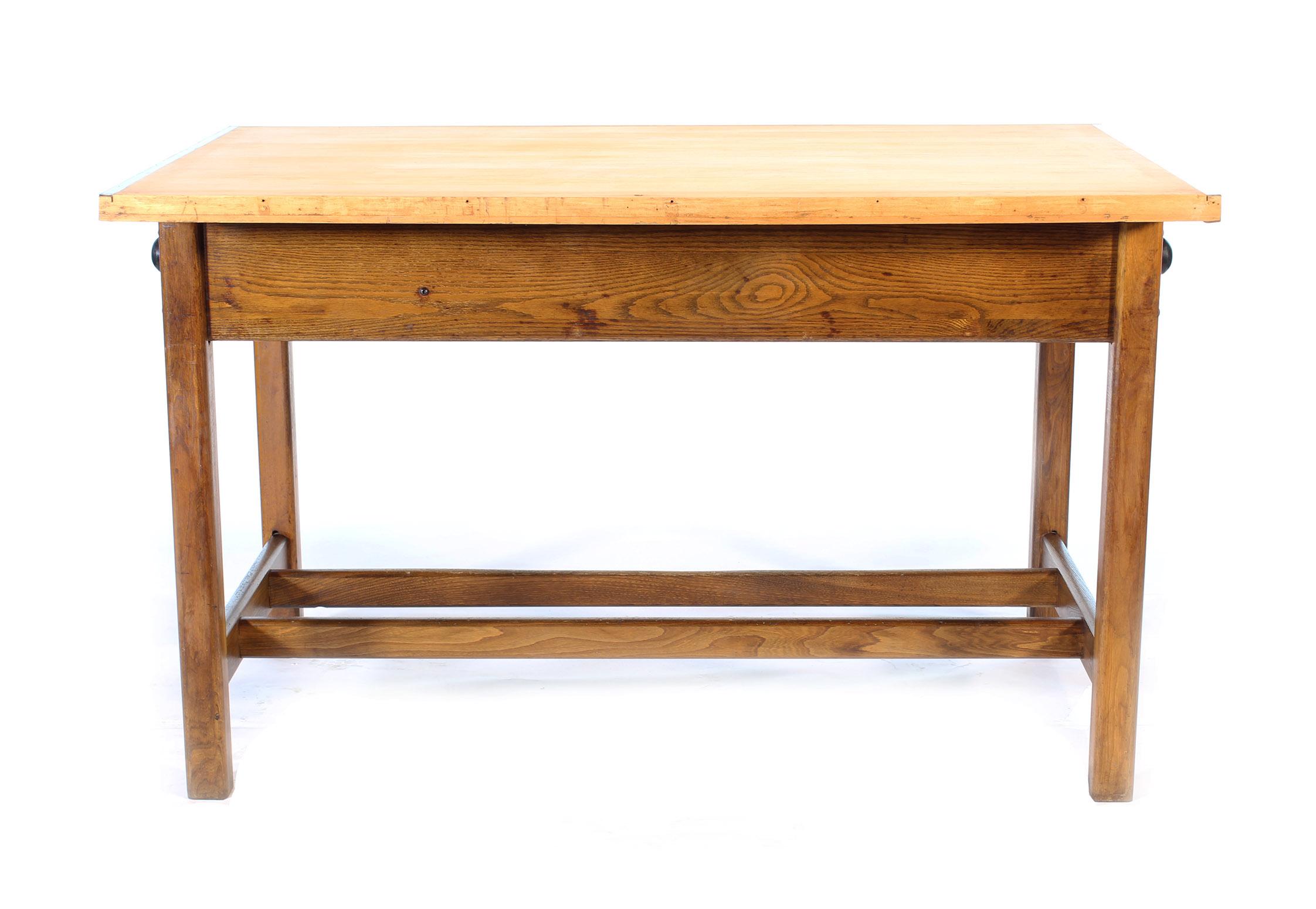 Vintage Hamilton Oak Industrial Draftsman's Desk In Distressed Condition In Oakville, CT