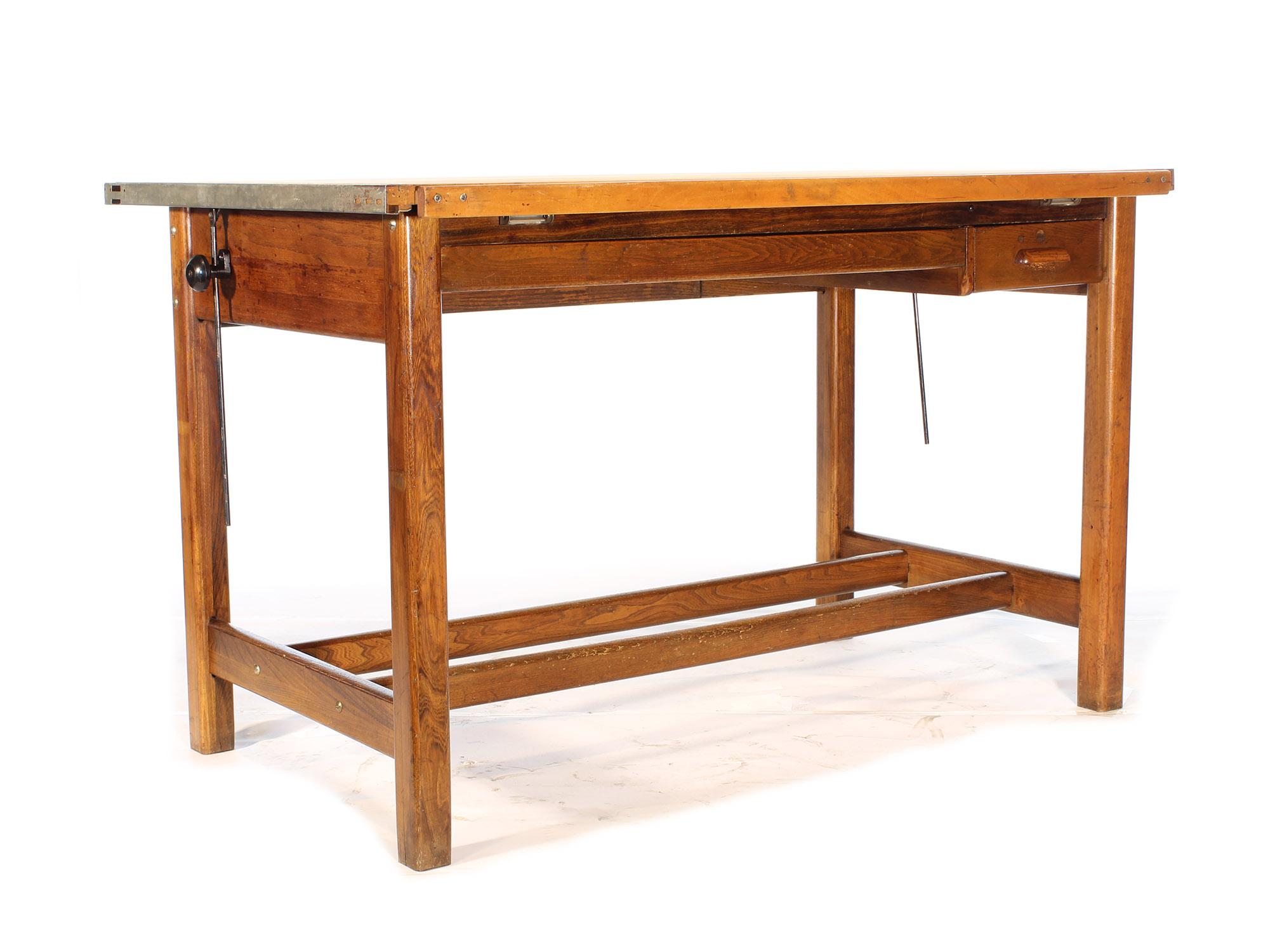 20th Century Vintage Hamilton Oak Industrial Draftsman's Desk