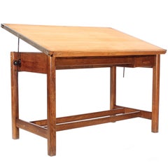 Vintage Hamilton Oak Industrial Draftsman's Desk