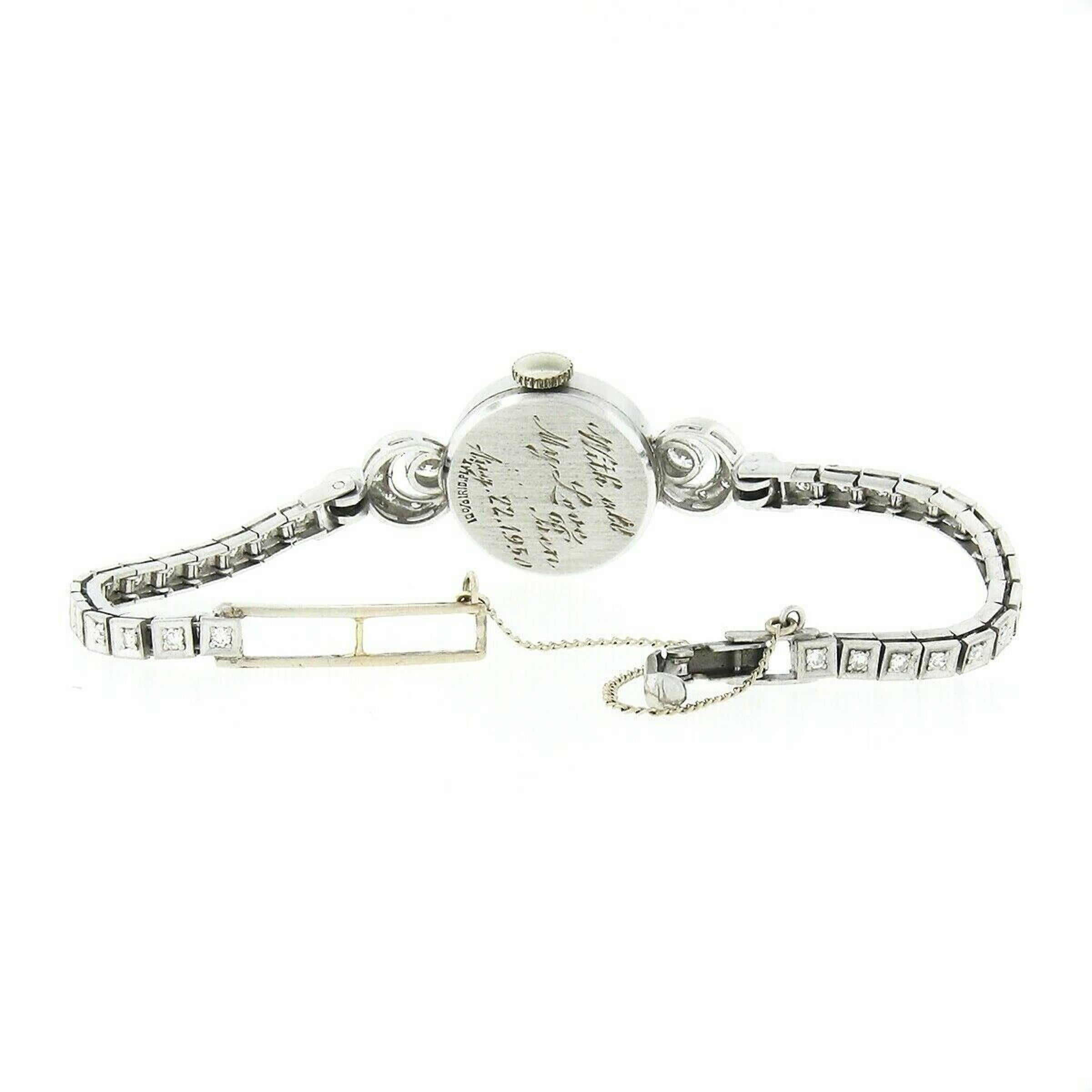 Round Cut Vintage Hamilton Platinum 1.50ct Round Diamond Ladies Fancy Dress Watch Bracelet