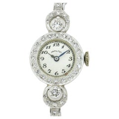 Vintage Hamilton Platinum 1.50ct Round Diamond Ladies Fancy Dress Watch Bracelet