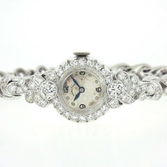 Vintage Hamilton Platinum 4.44ct Round Diamond Ladies Fancy Dress Watch Bracelet