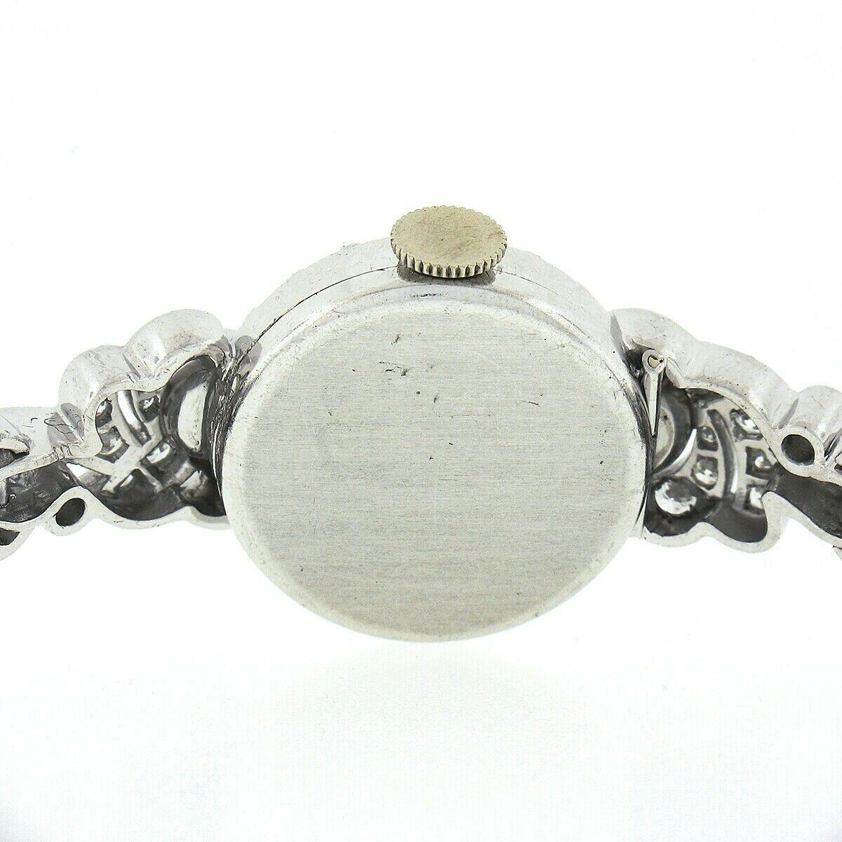 Art Deco Vintage Hamilton Platinum 4.44ct Round Diamond Ladies Fancy Dress Watch Bracelet