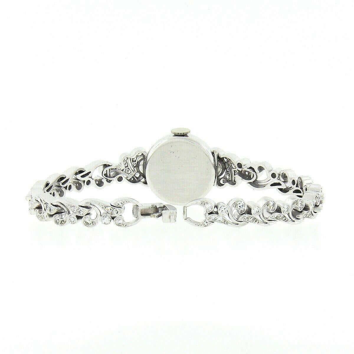 Round Cut Vintage Hamilton Platinum 4.44ct Round Diamond Ladies Fancy Dress Watch Bracelet