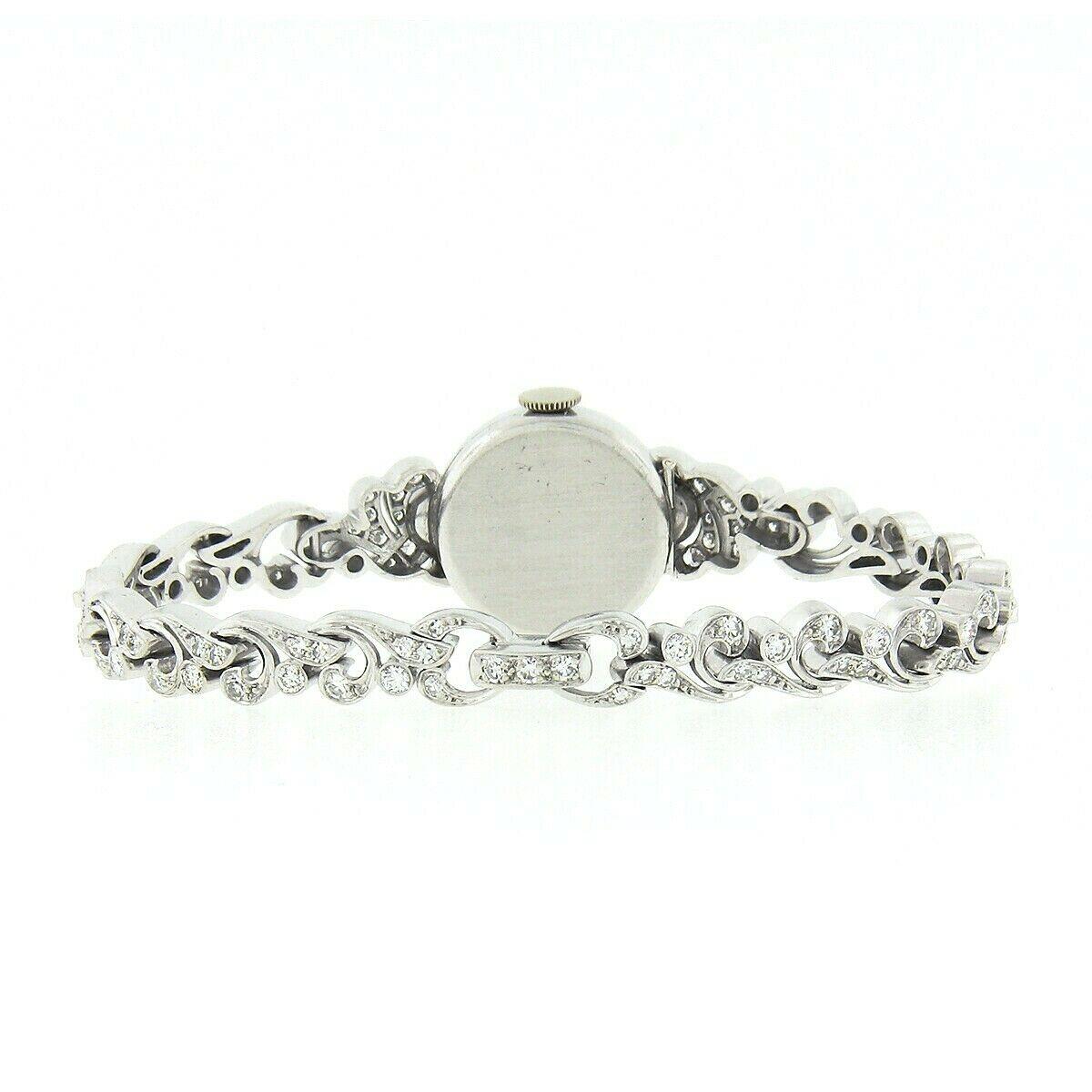 Vintage Hamilton Platinum 4.44ct Round Diamond Ladies Fancy Dress Watch Bracelet In Good Condition In Montclair, NJ