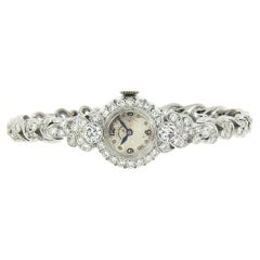 Vintage Hamilton Platinum 4.44ct Round Diamond Ladies Fancy Dress Watch Bracelet