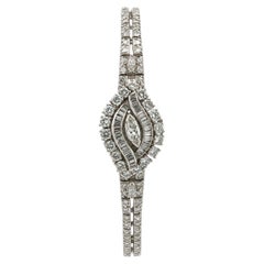 Vintage Hamilton Platinum 4.45ct Marquise Baguette Diamond Hidden Watch Bracelet
