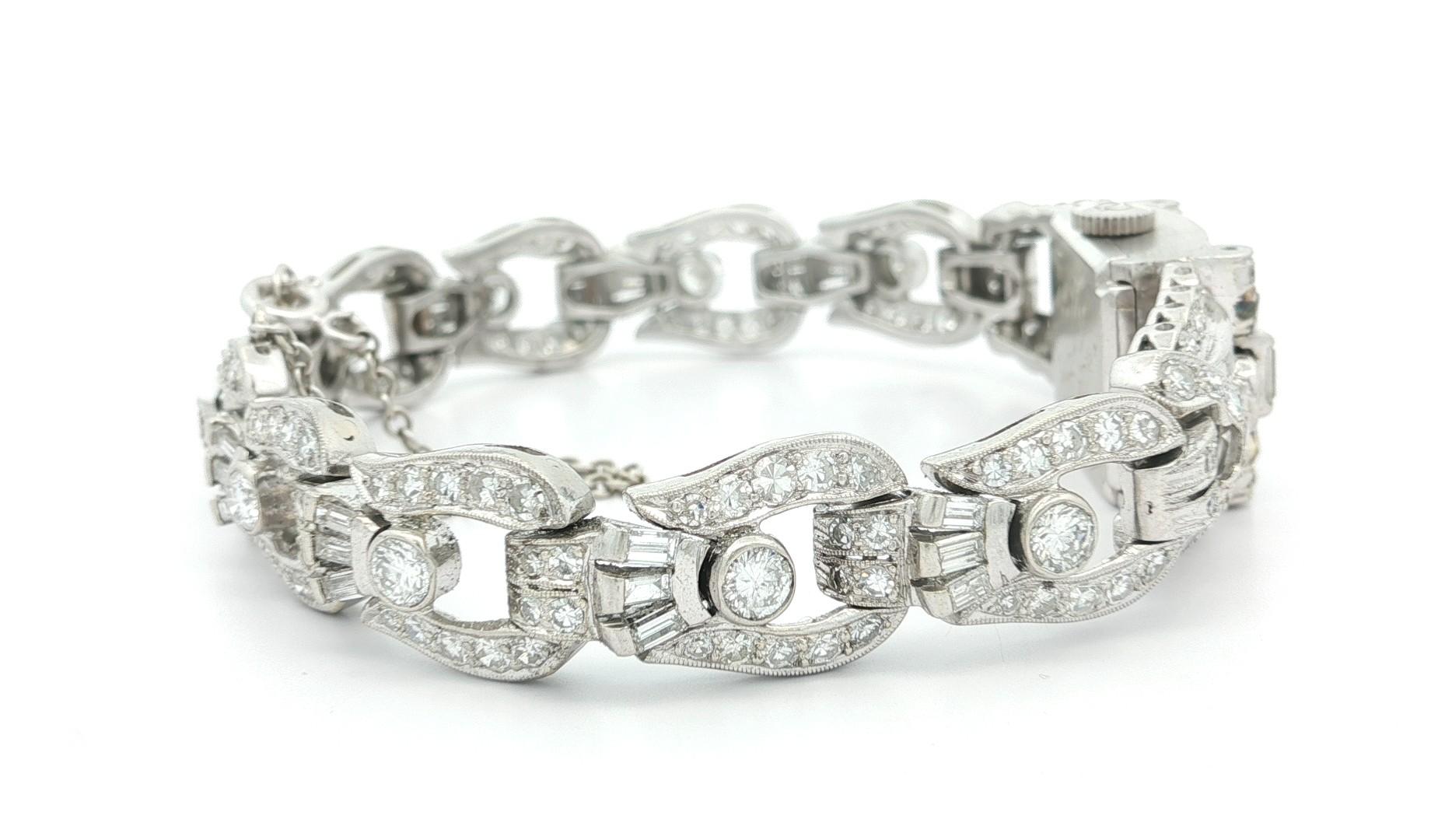 Vintage Hamilton Platin 7,86ctw Runde & Baguette Diamant versteckte Uhr Armband im Angebot 5