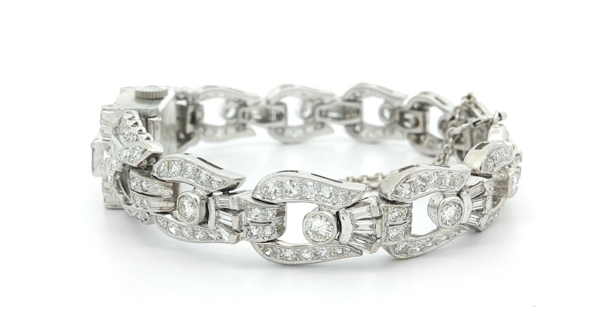 Vintage Hamilton Platin 7,86ctw Runde & Baguette Diamant versteckte Uhr Armband im Angebot 7