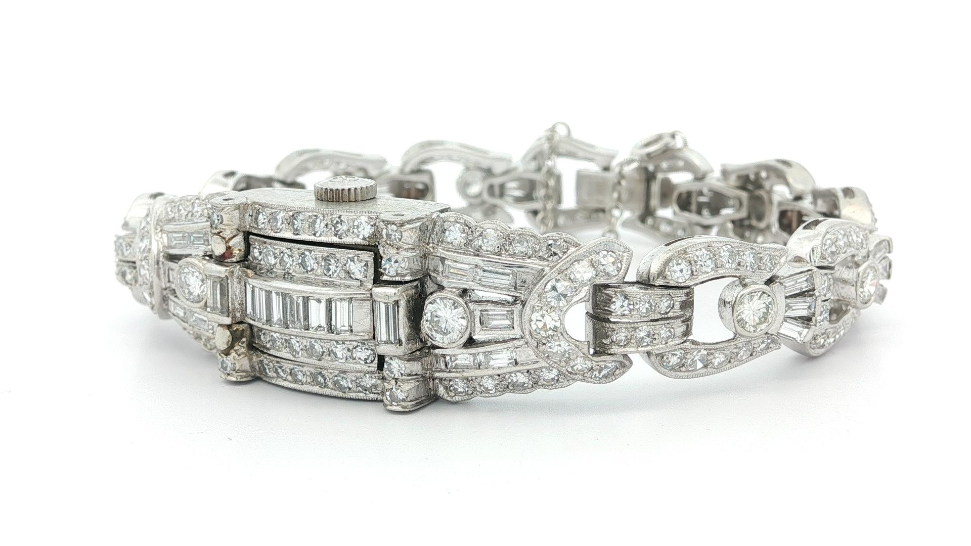 Vintage Hamilton Platin 7,86ctw Runde & Baguette Diamant versteckte Uhr Armband im Angebot 8