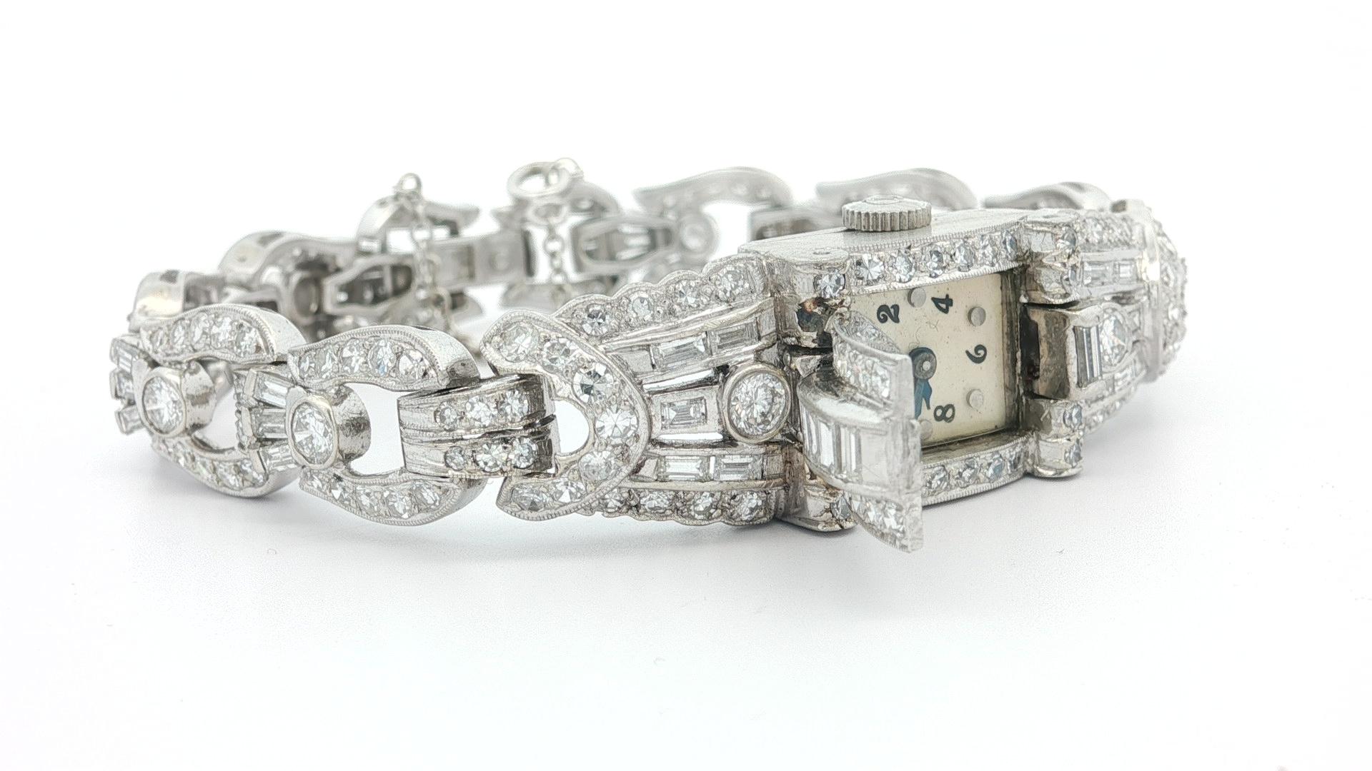 Vintage Hamilton Platin 7,86ctw Runde & Baguette Diamant versteckte Uhr Armband im Angebot 11