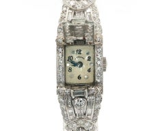 Vintage Hamilton Platinum 7.86ctw Round & Baguette Diamond Hidden Watch Bracelet