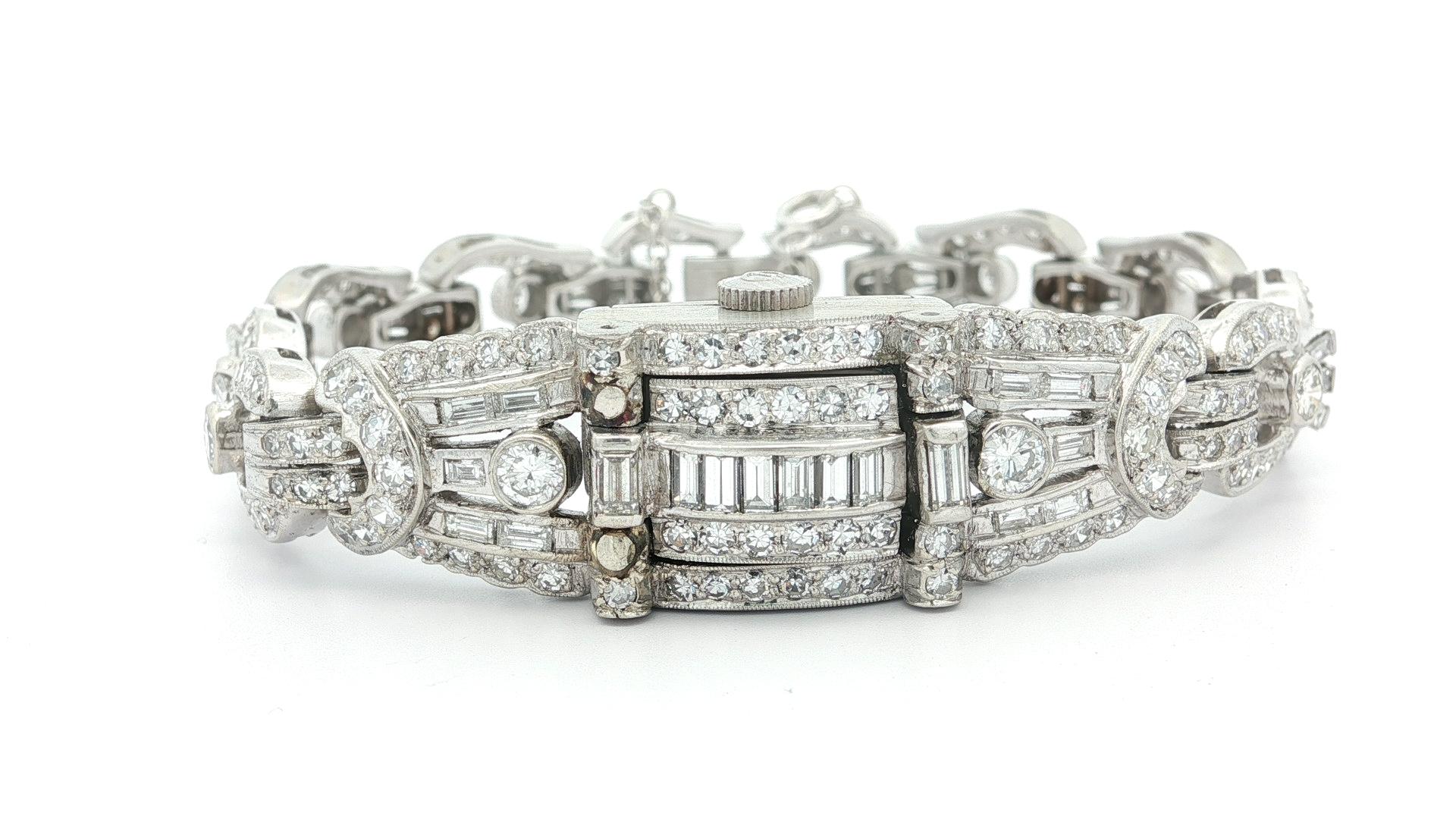 Vintage Hamilton Platin 7,86ctw Runde & Baguette Diamant versteckte Uhr Armband im Angebot 3