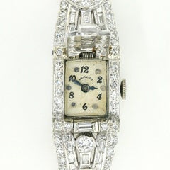 Vintage Hamilton Platinum Round & Baguette 6.70ctw Diamond Hidden Watch Bracelet