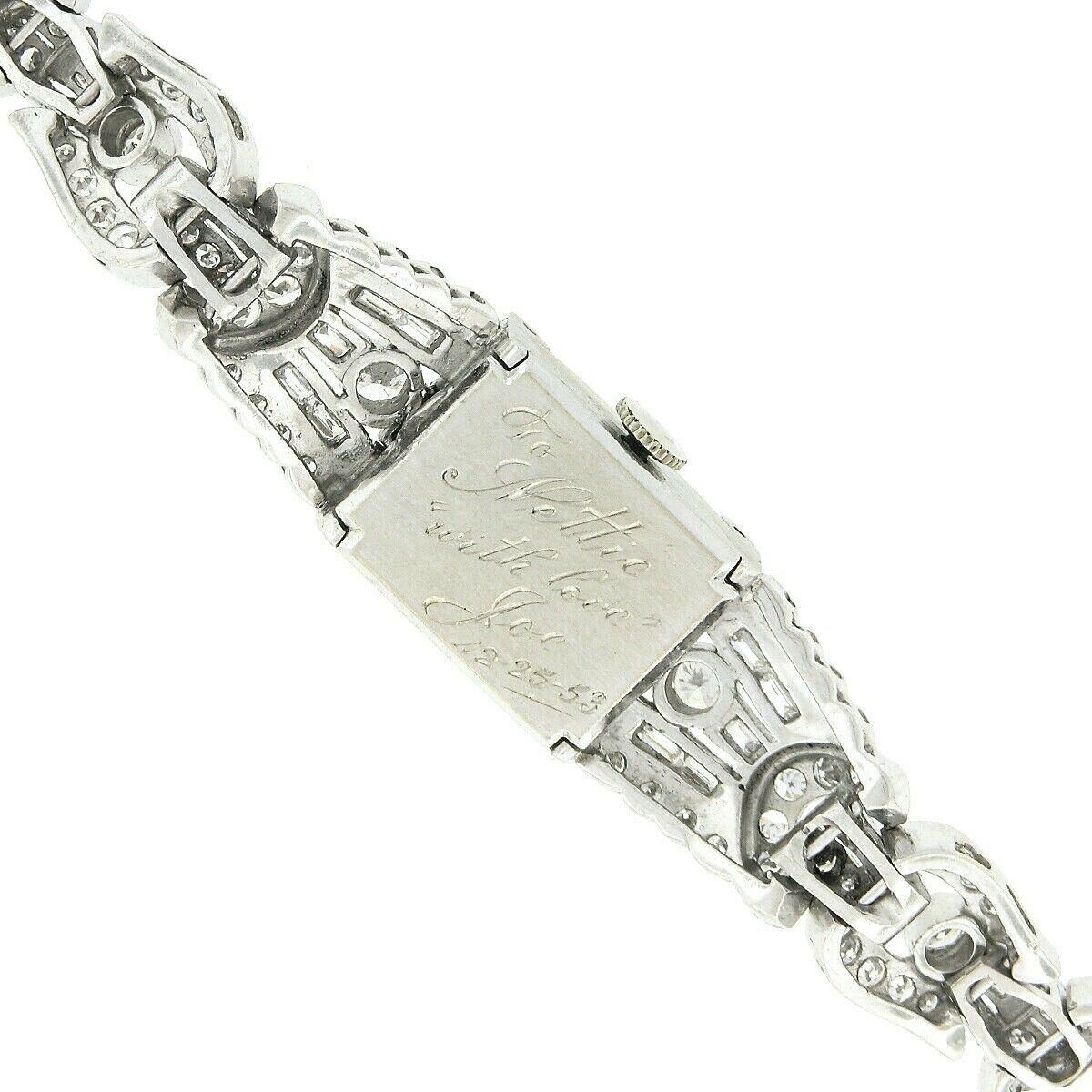 Women's Vintage Hamilton Platinum Round & Baguette 6.70ctw Diamond Hidden Watch Bracelet