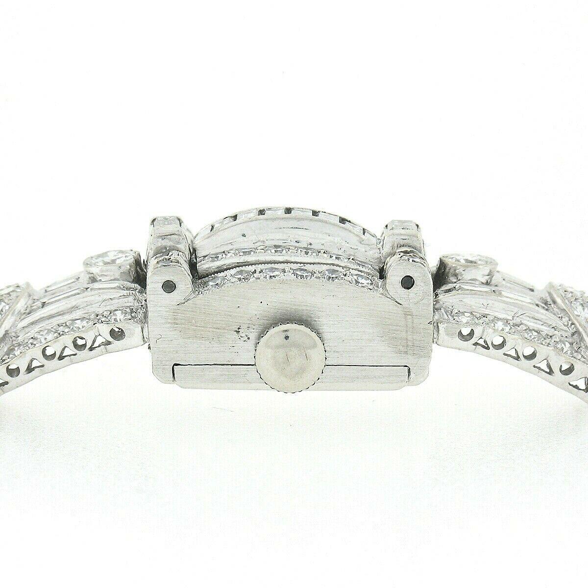Vintage Hamilton Platinum Round & Baguette 6.70ctw Diamond Hidden Watch Bracelet 1