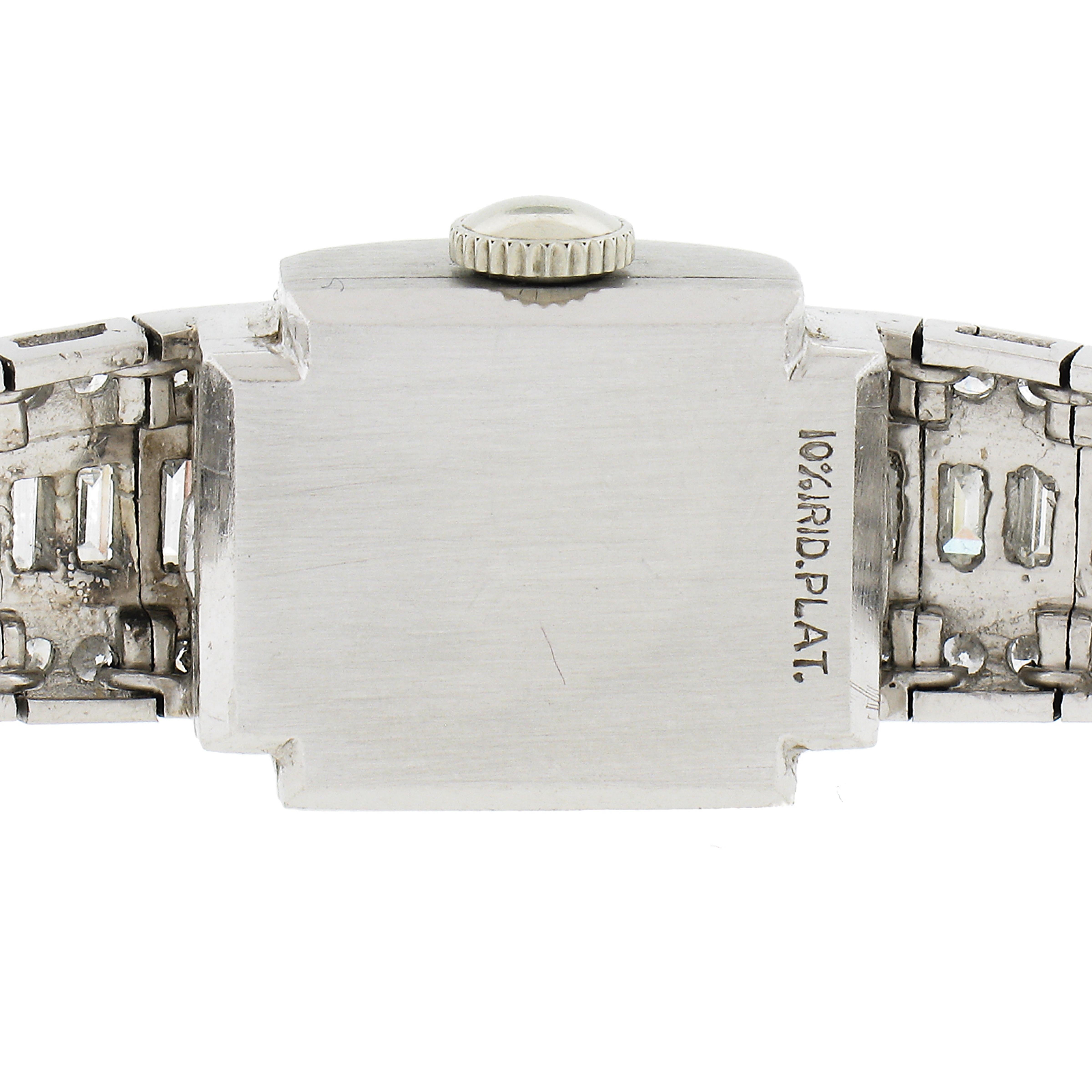 Vintage Hamilton Platinum Tapered Baguette Round Diamond Fancy Dress Wrist Watch For Sale 2