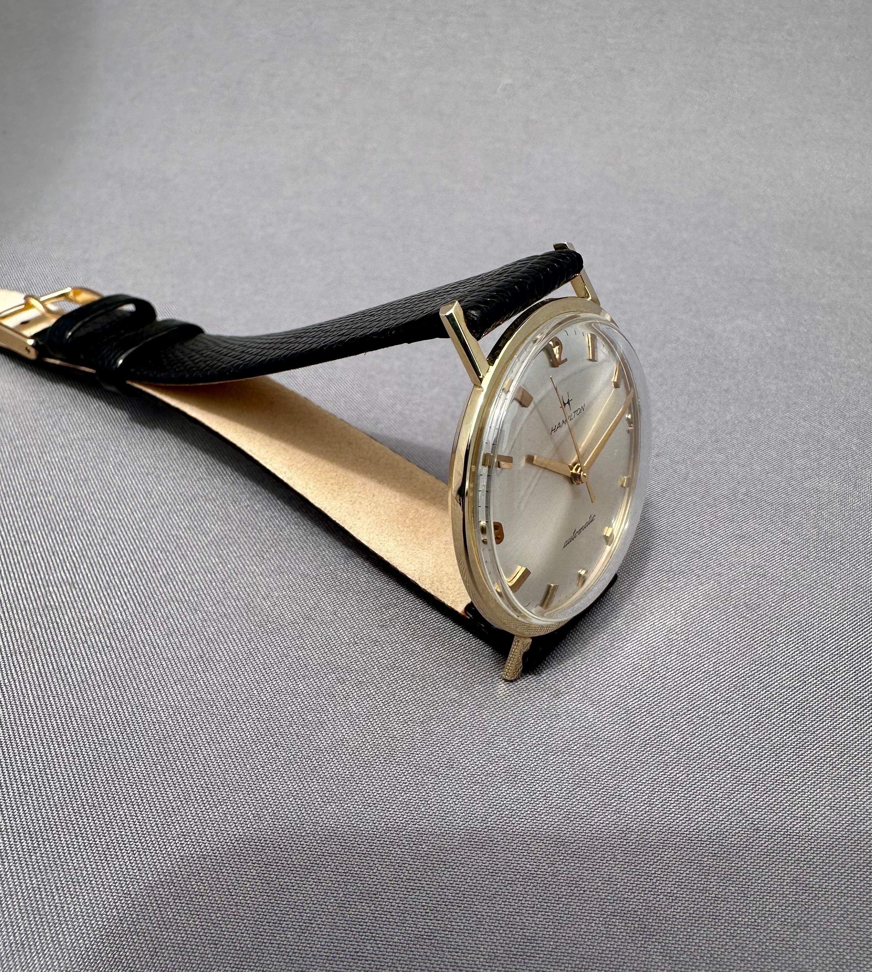 Modern Vintage Hamilton Silver Dial 14k Solid Gold Automatic Watch - 1970's, 