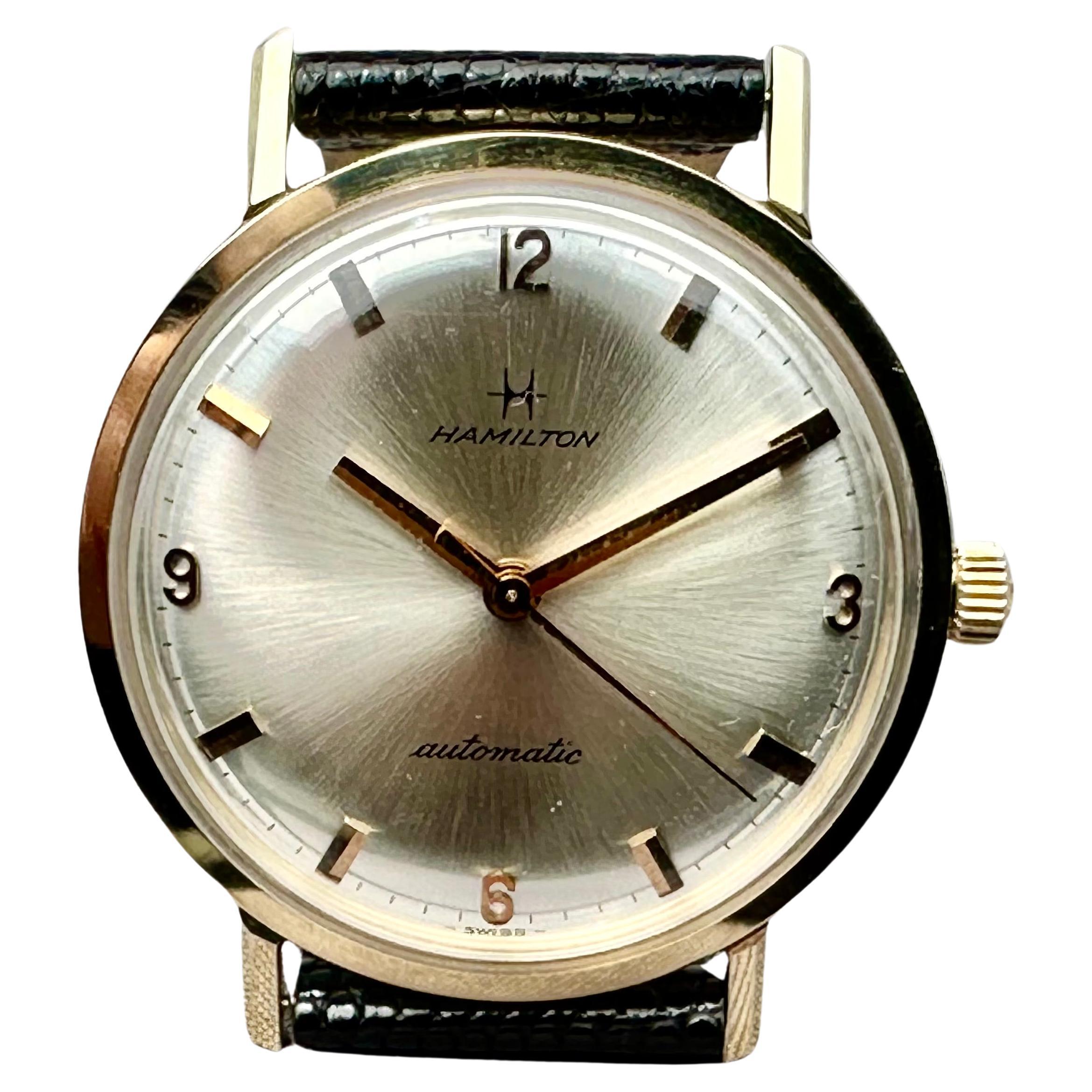 Vintage Hamilton Silver Dial 14k Solid Gold Automatic Watch - 1970's, "Mint"  For Sale