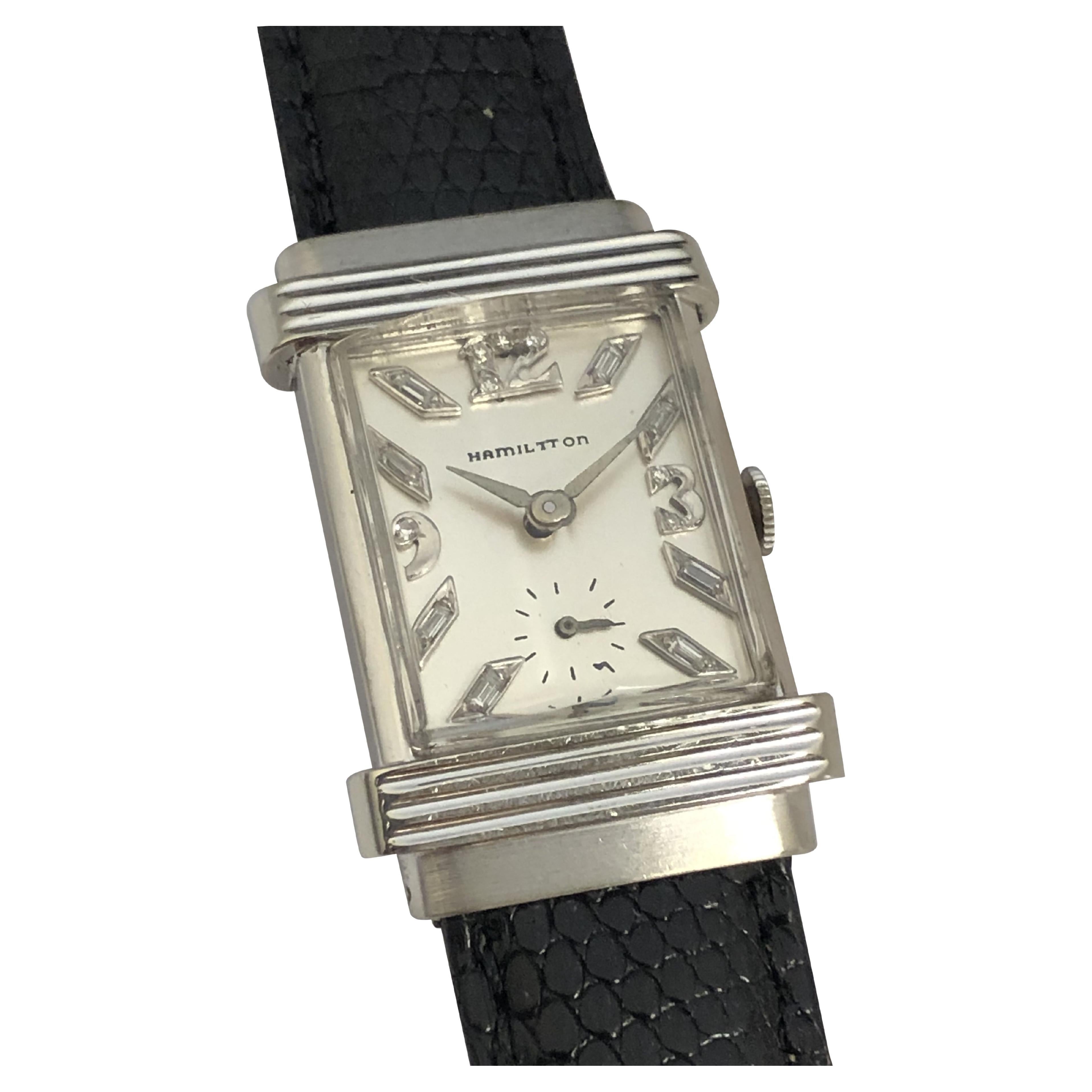 Vintage Hamilton "Top Hat" Weißgold mechanische Armbanduhr