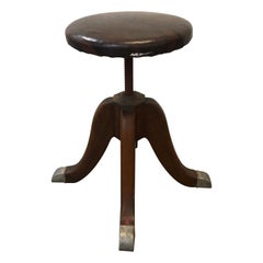 Vintage Hamilton Wood and Iron Industrial Rolling Swivel Stool