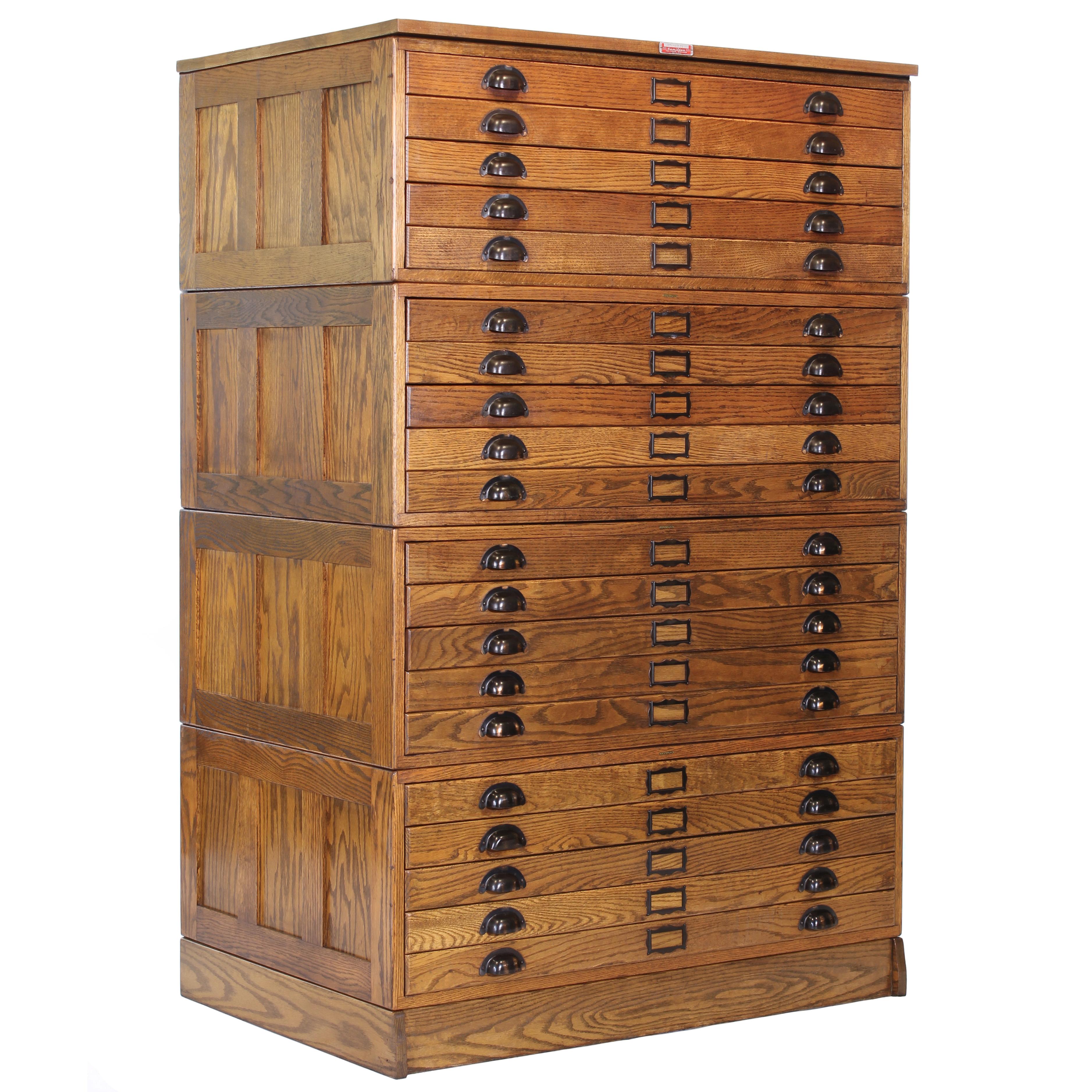Vintage Hamilton Wooden Flat File Storage Cabinet