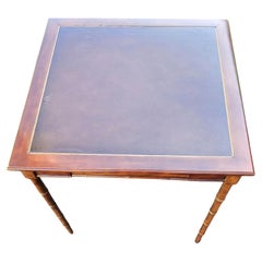 Vintage Hammary Faux Bamboo Mahogany Tooled Leather Top Top Card Table