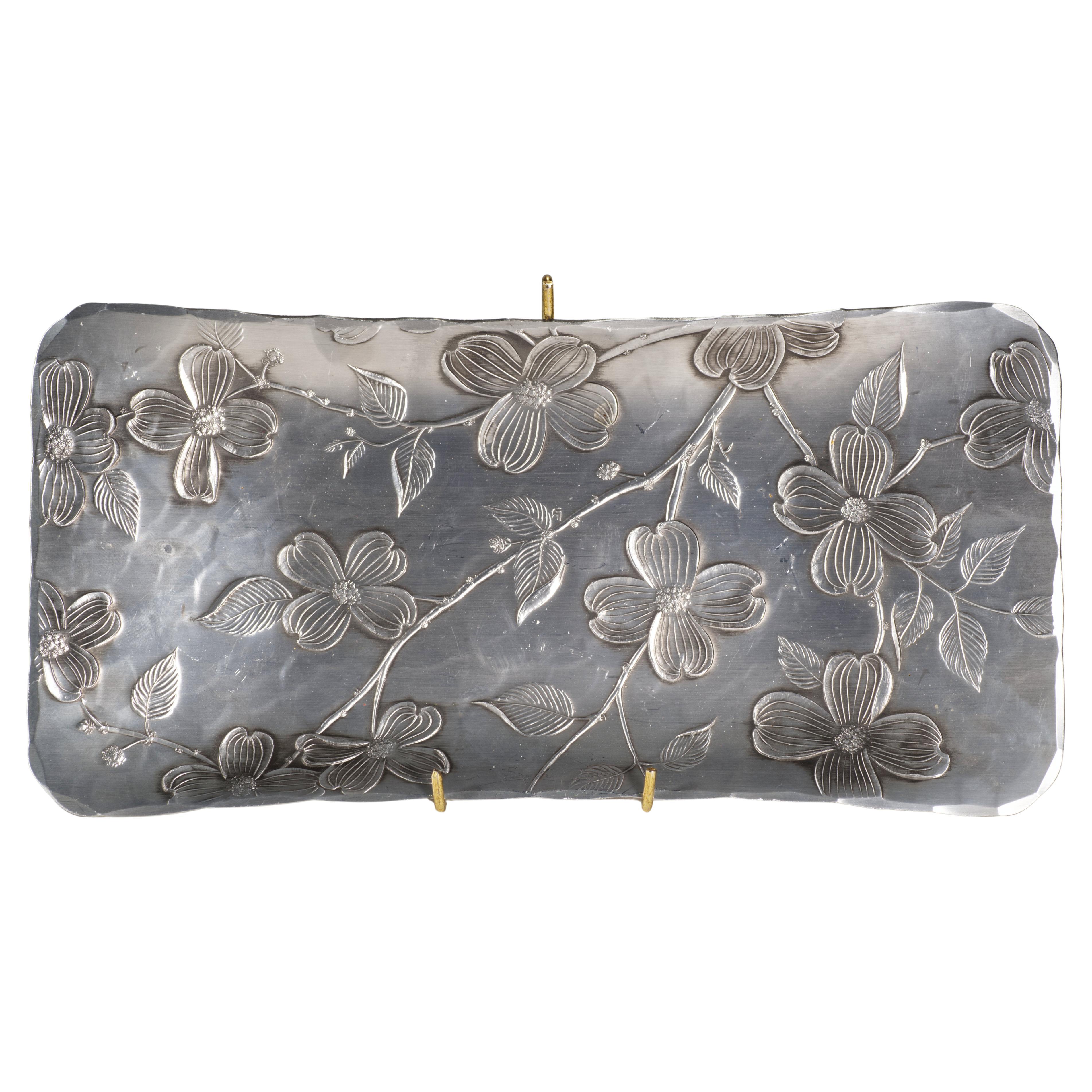 Wendell August Forge Handmade Tray with Dogwood Decor, 1960s